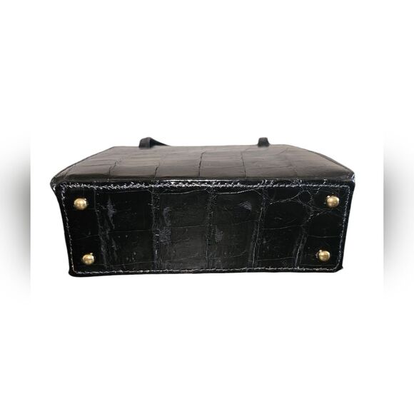Vintage 1950's Escort Bag Black Croc Embossed Leather Small Tote - Picture 6 of 11
